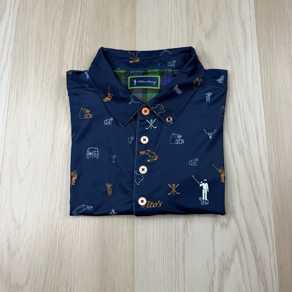 William Murray Texas Icons Tito's Vodka Graphic Print Golf Polo Shirt Men Medium